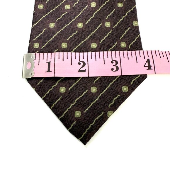Vintage Giorgio Armani Cravatte All Silk Mens Tie Maroon Taupe Geometric Print - Picture 8 of 9